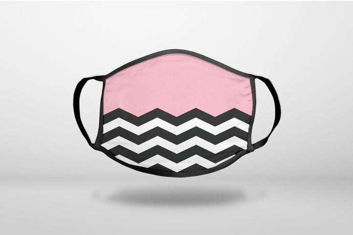 Black White Pink Chevron - 3-Ply Reusable Soft Face Mask Covering, Unisex, Cotton Inner Layer