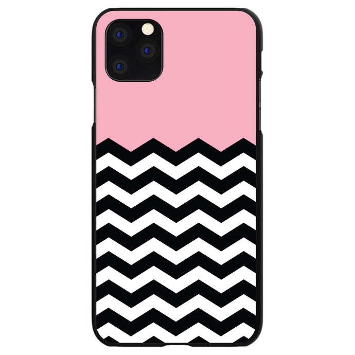 DistinctInk® Hard Plastic Snap-On Case for Apple iPhone or Samsung Galaxy - Black White Pink Chevron
