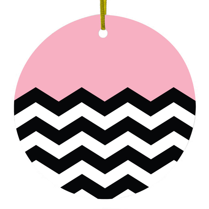 Black White Pink Chevron Ceramic Ornament