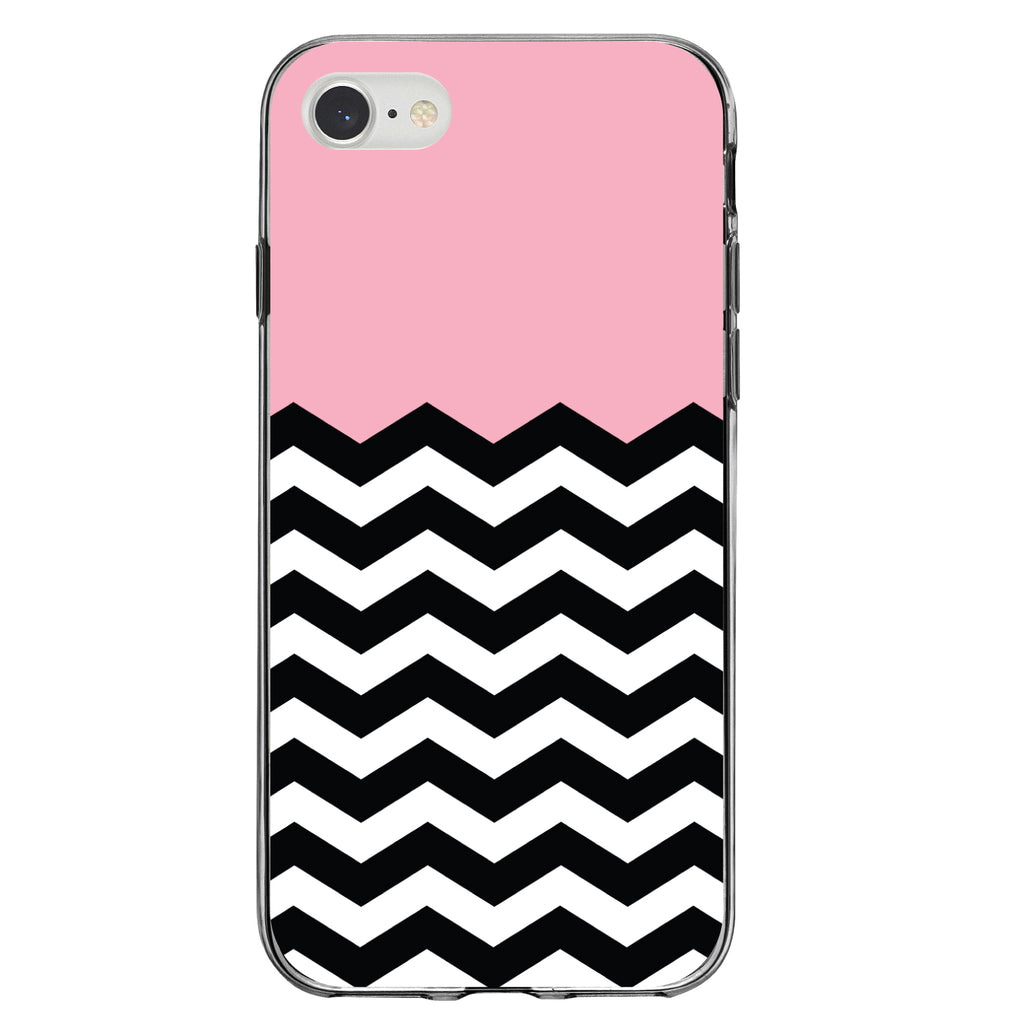 Black White Pink Chevron Clear Shockproof iPhone Case, view 5