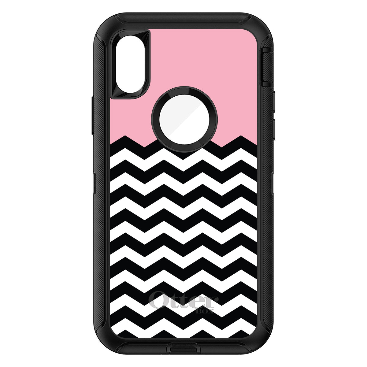 Black White Pink Chevron OtterBox Defender Case for iPhone & Galaxy, view 3