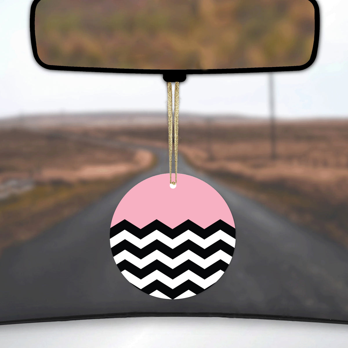 Black White Pink Chevron Ceramic Ornament, view 3