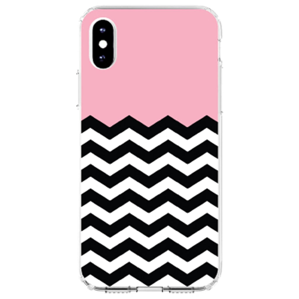 Black White Pink Chevron Clear Shockproof iPhone Case, view 3