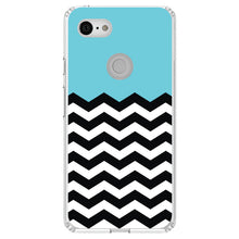 DistinctInk® Clear Shockproof Hybrid Case for Apple iPhone / Samsung Galaxy / Google Pixel - Black White Blue Chevron