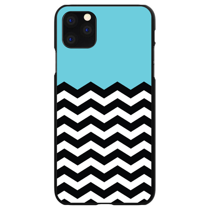 DistinctInk® Hard Plastic Snap-On Case for Apple iPhone or Samsung Galaxy - Black White Blue Chevron
