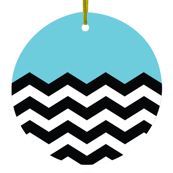 Black White Blue Chevron Ceramic Ornament