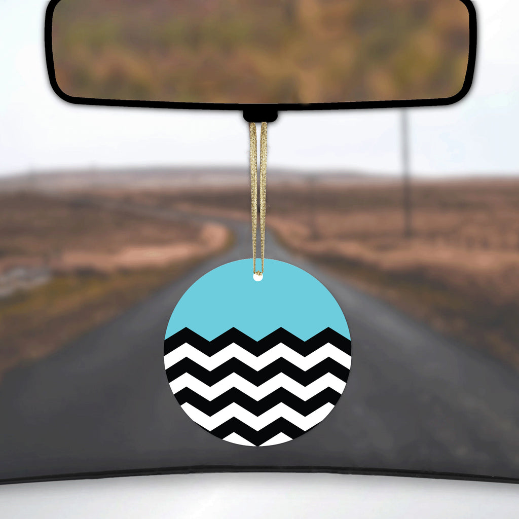 Black White Blue Chevron Ceramic Ornament, view 3