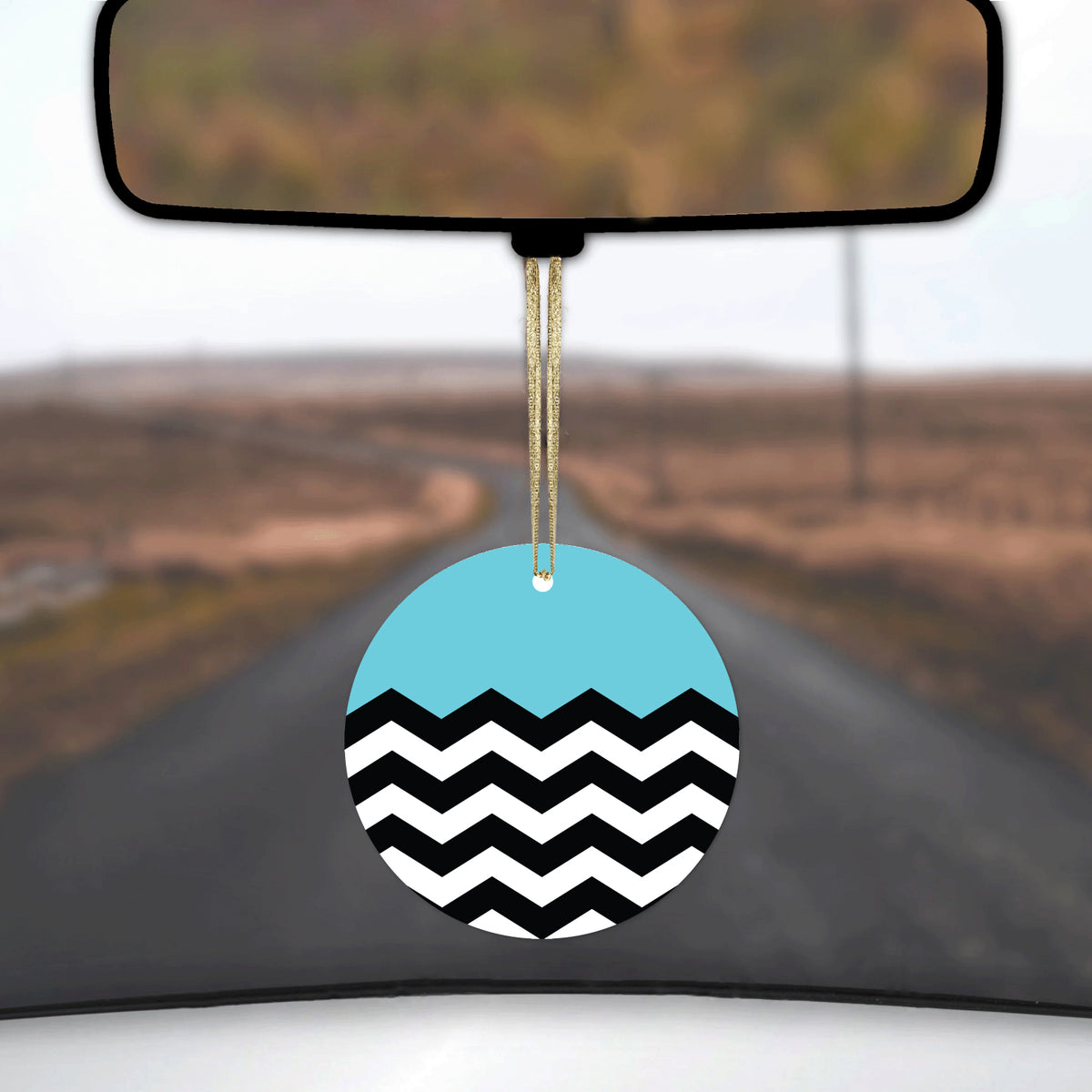 Black White Blue Chevron Ceramic Ornament, view 3
