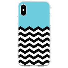 DistinctInk® Clear Shockproof Hybrid Case for Apple iPhone / Samsung Galaxy / Google Pixel - Black White Blue Chevron
