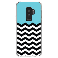 DistinctInk® Clear Shockproof Hybrid Case for Apple iPhone / Samsung Galaxy / Google Pixel - Black White Blue Chevron