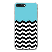 DistinctInk® Clear Shockproof Hybrid Case for Apple iPhone / Samsung Galaxy / Google Pixel - Black White Blue Chevron