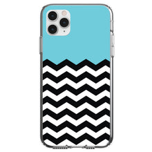 DistinctInk® Clear Shockproof Hybrid Case for Apple iPhone / Samsung Galaxy / Google Pixel - Black White Blue Chevron