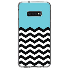 DistinctInk® Clear Shockproof Hybrid Case for Apple iPhone / Samsung Galaxy / Google Pixel - Black White Blue Chevron