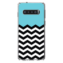 DistinctInk® Clear Shockproof Hybrid Case for Apple iPhone / Samsung Galaxy / Google Pixel - Black White Blue Chevron