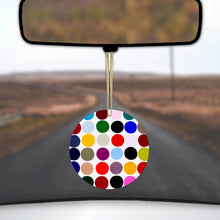 DistinctInk® Hanging Ceramic Christmas Tree Ornament with Gold String - Great Gift / Present - 2 3/4 inch Diameter - Rainbow Polka Dots