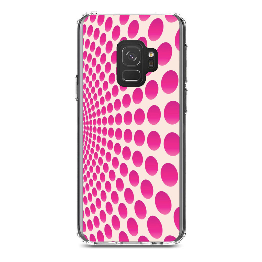 Hot Pink Polka Dots Swirl Clear Shockproof iPhone Case, view 19