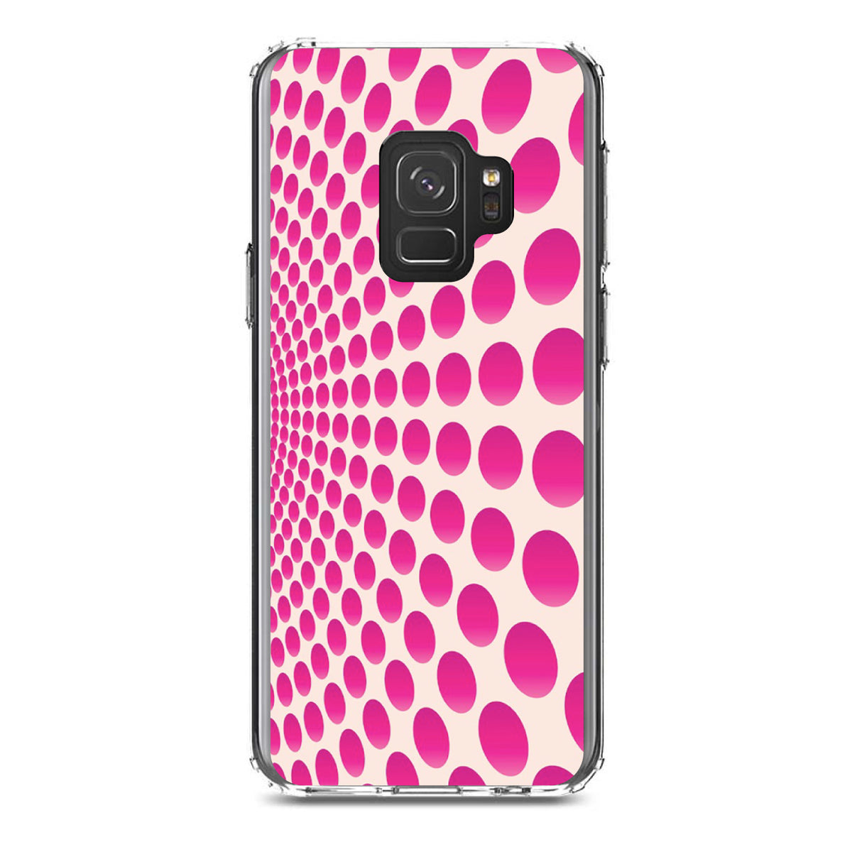 Hot Pink Polka Dots Swirl Clear Shockproof iPhone Case, view 19