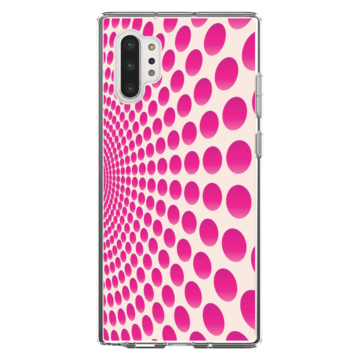 Hot Pink Polka Dots Swirl Clear Shockproof iPhone Case, view 10