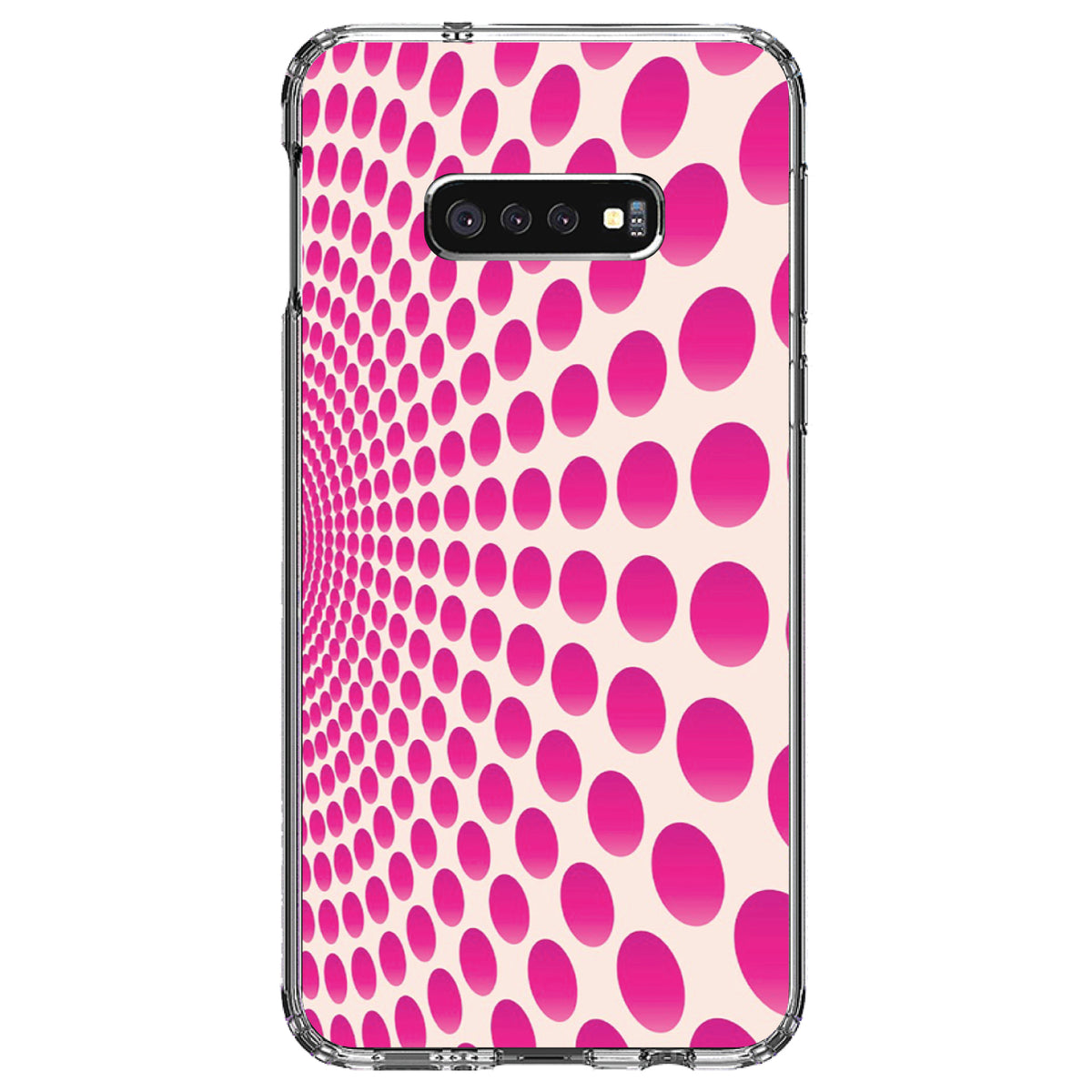 Hot Pink Polka Dots Swirl Clear Shockproof iPhone Case, view 18