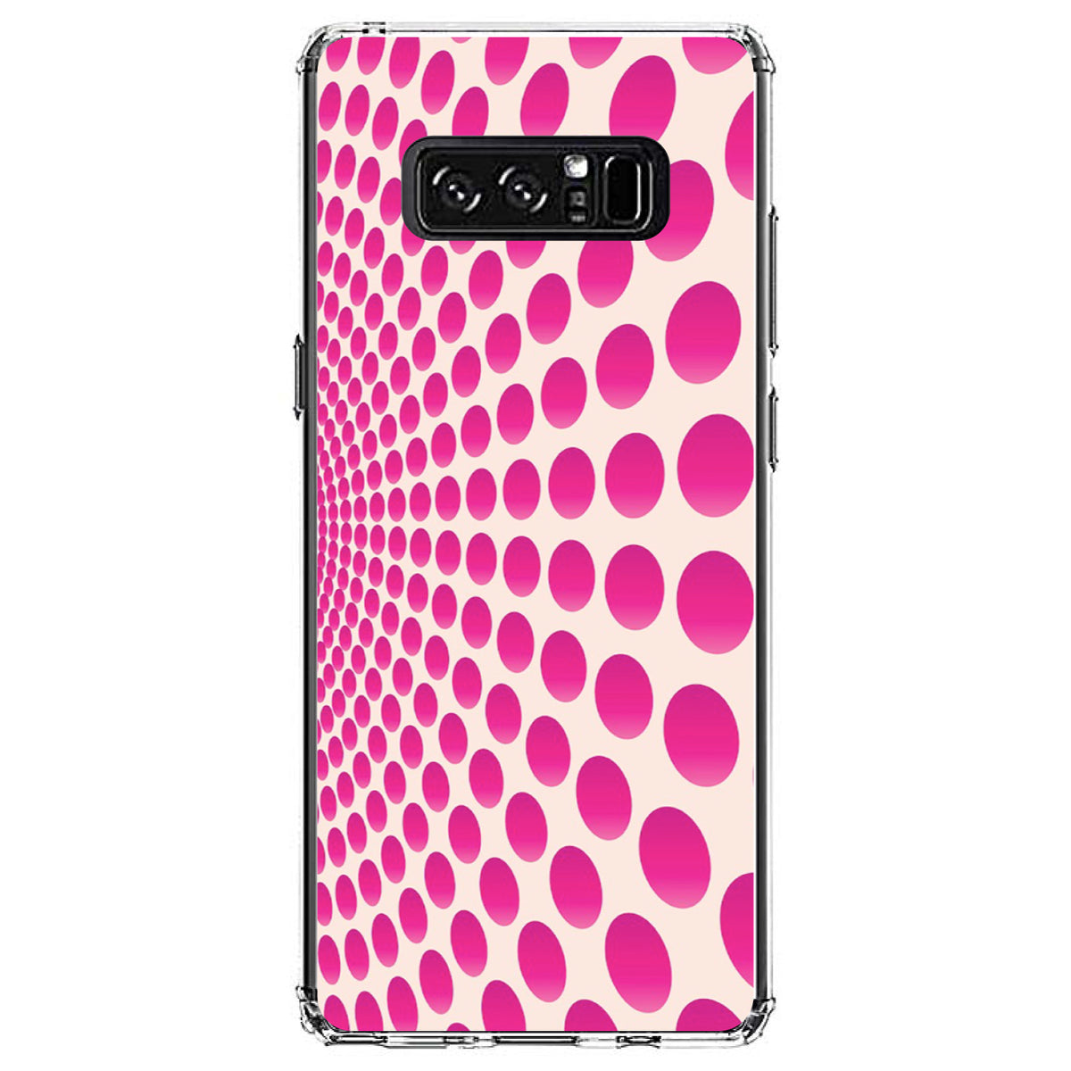 Hot Pink Polka Dots Swirl Clear Shockproof iPhone Case, view 12