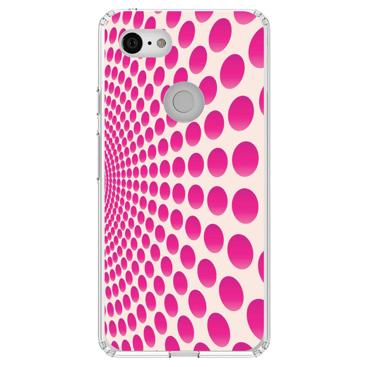 Hot Pink Polka Dots Swirl Clear Shockproof iPhone Case, view 21