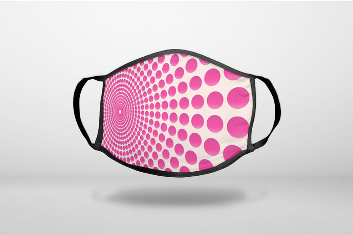 Hot Pink Polka Dots Swirl - 3-Ply Reusable Soft Face Mask Covering, Unisex, Cotton Inner Layer