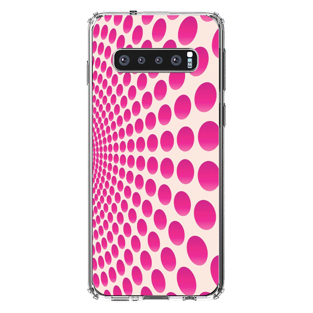 Hot Pink Polka Dots Swirl Clear Shockproof iPhone Case, view 16