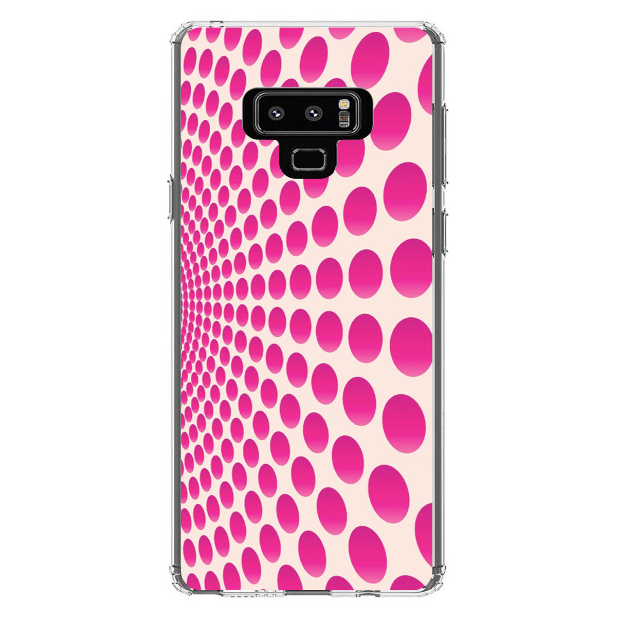 Hot Pink Polka Dots Swirl Clear Shockproof iPhone Case, view 11