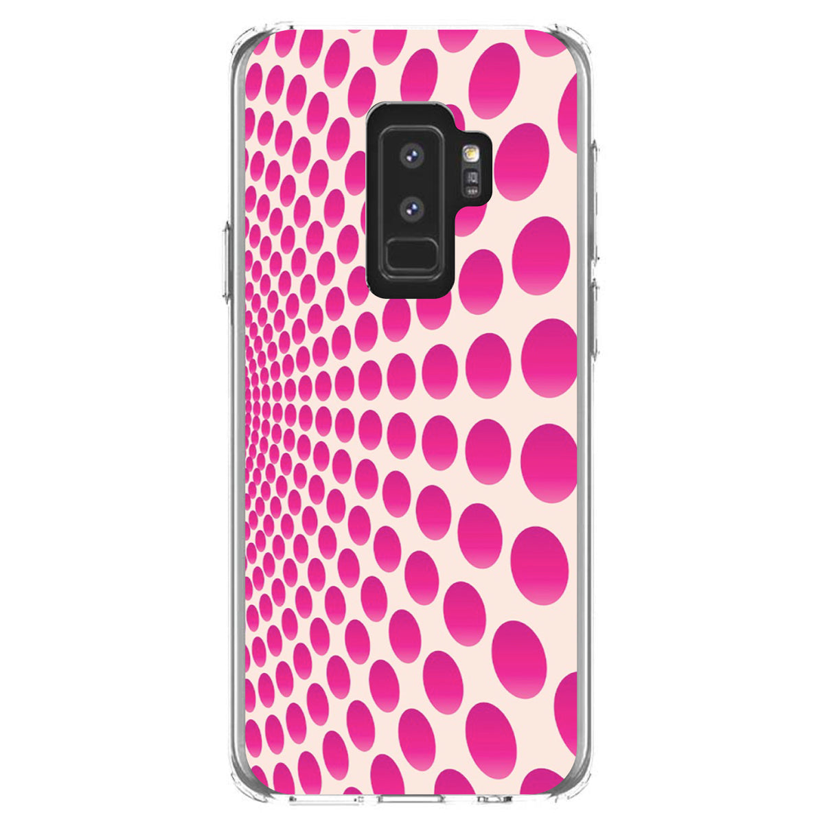 Hot Pink Polka Dots Swirl Clear Shockproof iPhone Case, view 20