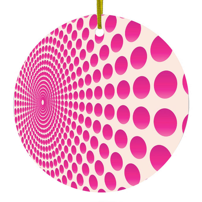 Hot Pink Polka Dots Swirl Ceramic Ornament