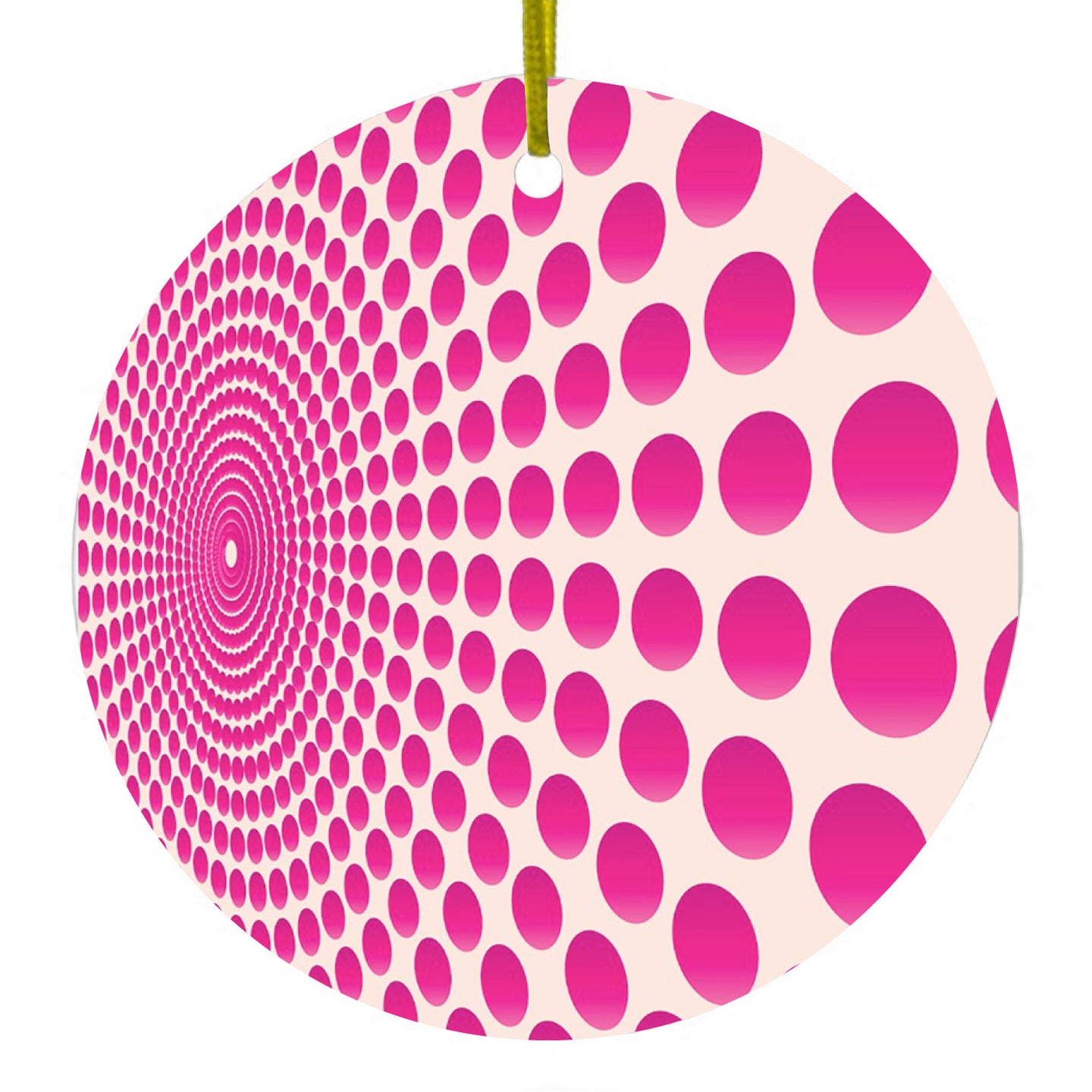 Hot Pink Polka Dots Swirl Ceramic Ornament