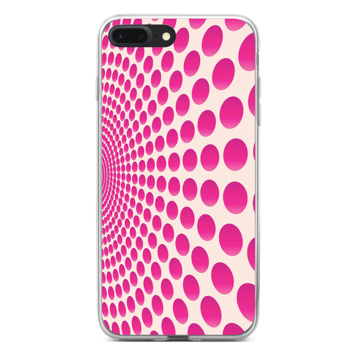 Hot Pink Polka Dots Swirl Clear Shockproof iPhone Case, view 6