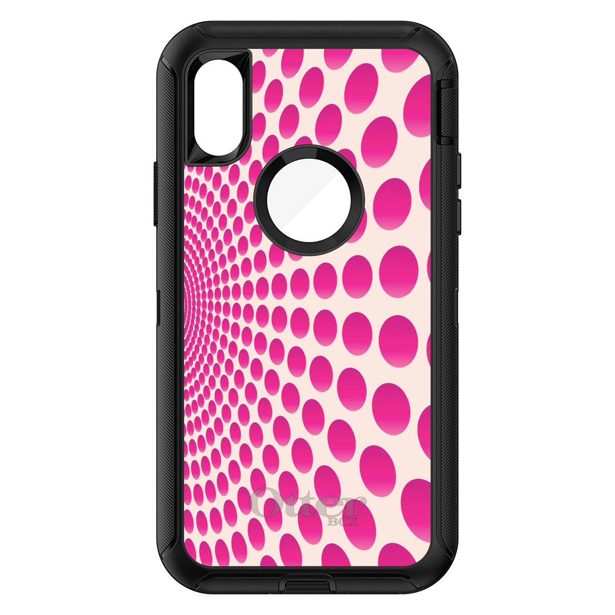 Hot Pink Polka Dots Swirl OtterBox Defender Case for iPhone & Galaxy, view 3