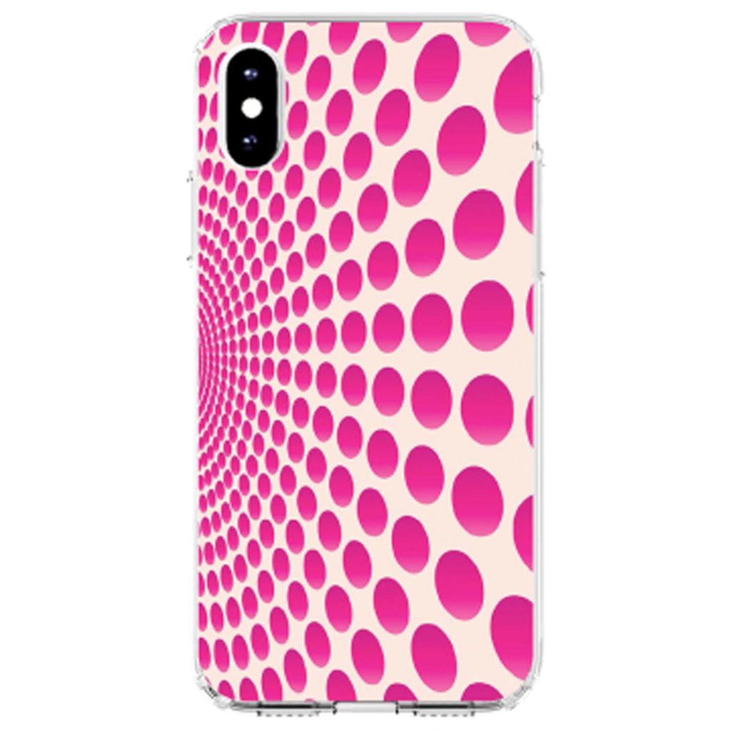 Hot Pink Polka Dots Swirl Clear Shockproof iPhone Case, view 4