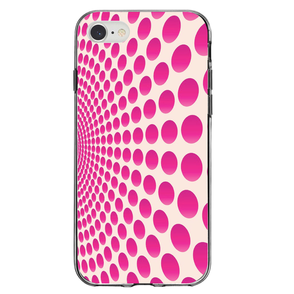 Hot Pink Polka Dots Swirl Clear Shockproof iPhone Case, view 5