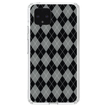 DistinctInk® Clear Shockproof Hybrid Case for Apple iPhone / Samsung Galaxy / Google Pixel - Black Grey White Argyle