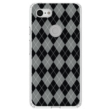 DistinctInk® Clear Shockproof Hybrid Case for Apple iPhone / Samsung Galaxy / Google Pixel - Black Grey White Argyle