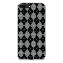 DistinctInk® Clear Shockproof Hybrid Case for Apple iPhone / Samsung Galaxy / Google Pixel - Black Grey White Argyle