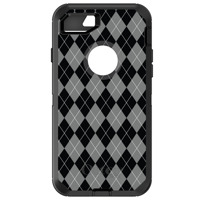 DistinctInk™ OtterBox Defender Series Case for Apple iPhone / Samsung Galaxy / Google Pixel - Black Grey White Argyle