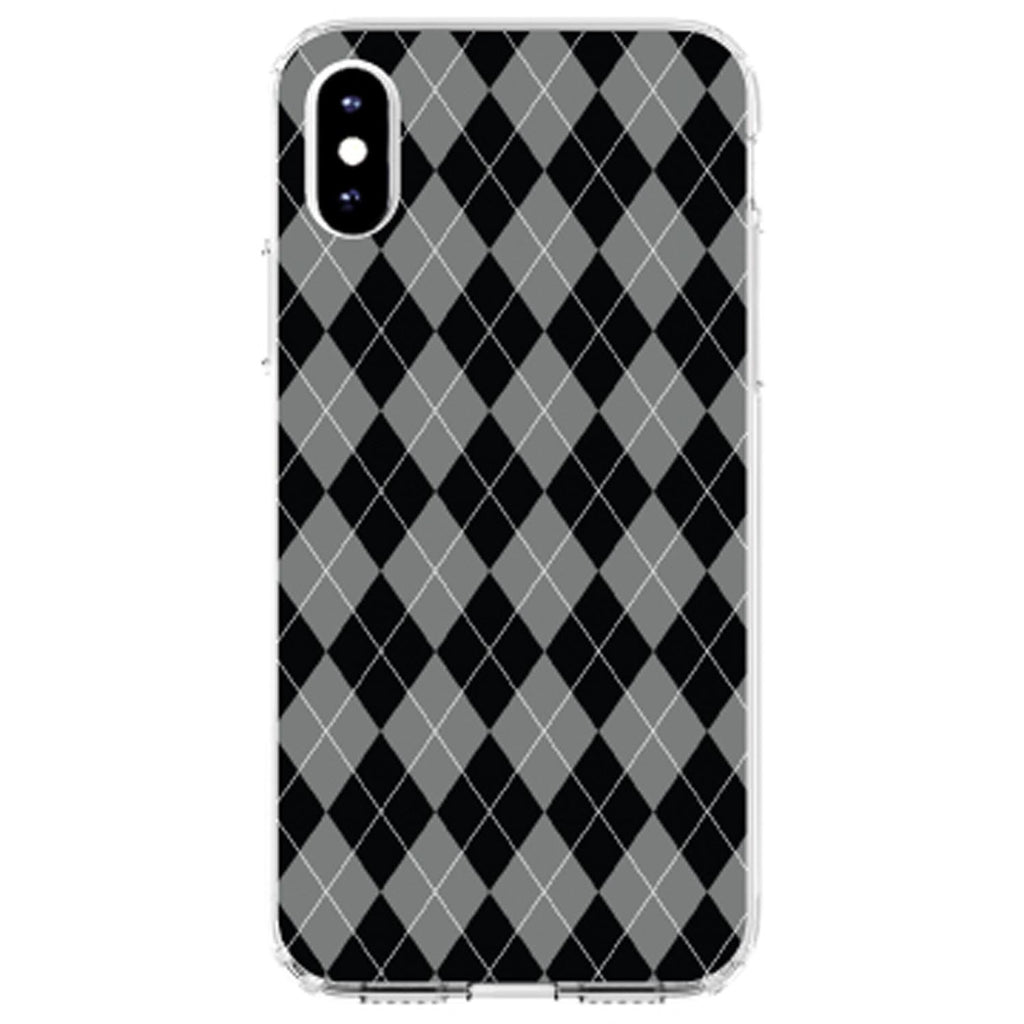 Black Grey White Argyle Clear Shockproof iPhone Case, view 3