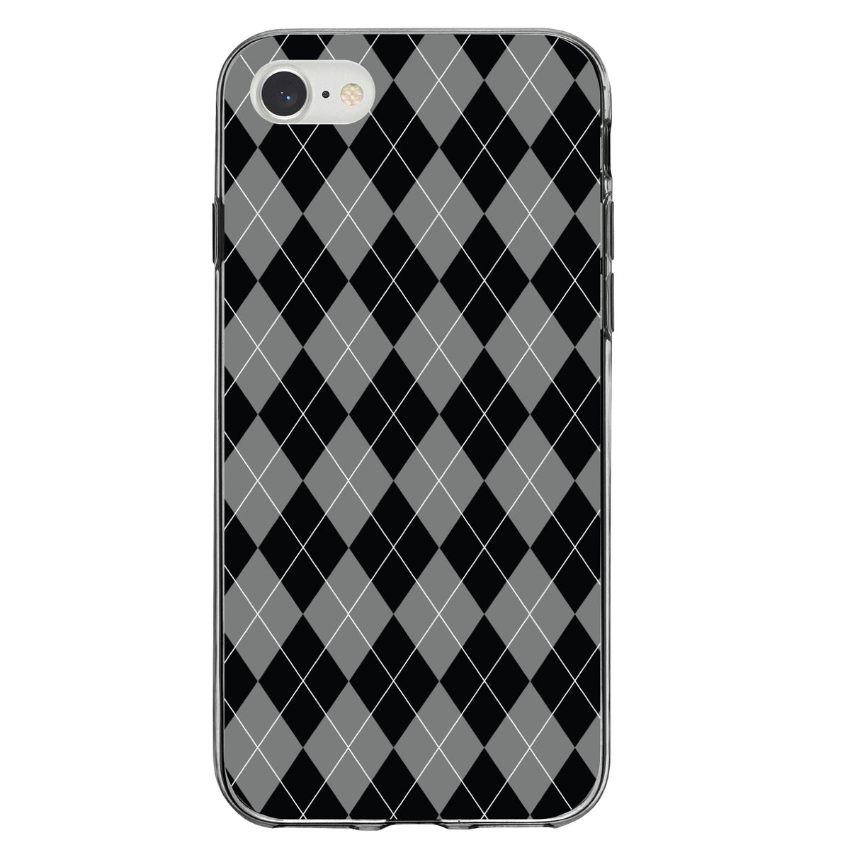 Black Grey White Argyle Clear Shockproof iPhone Case, view 5