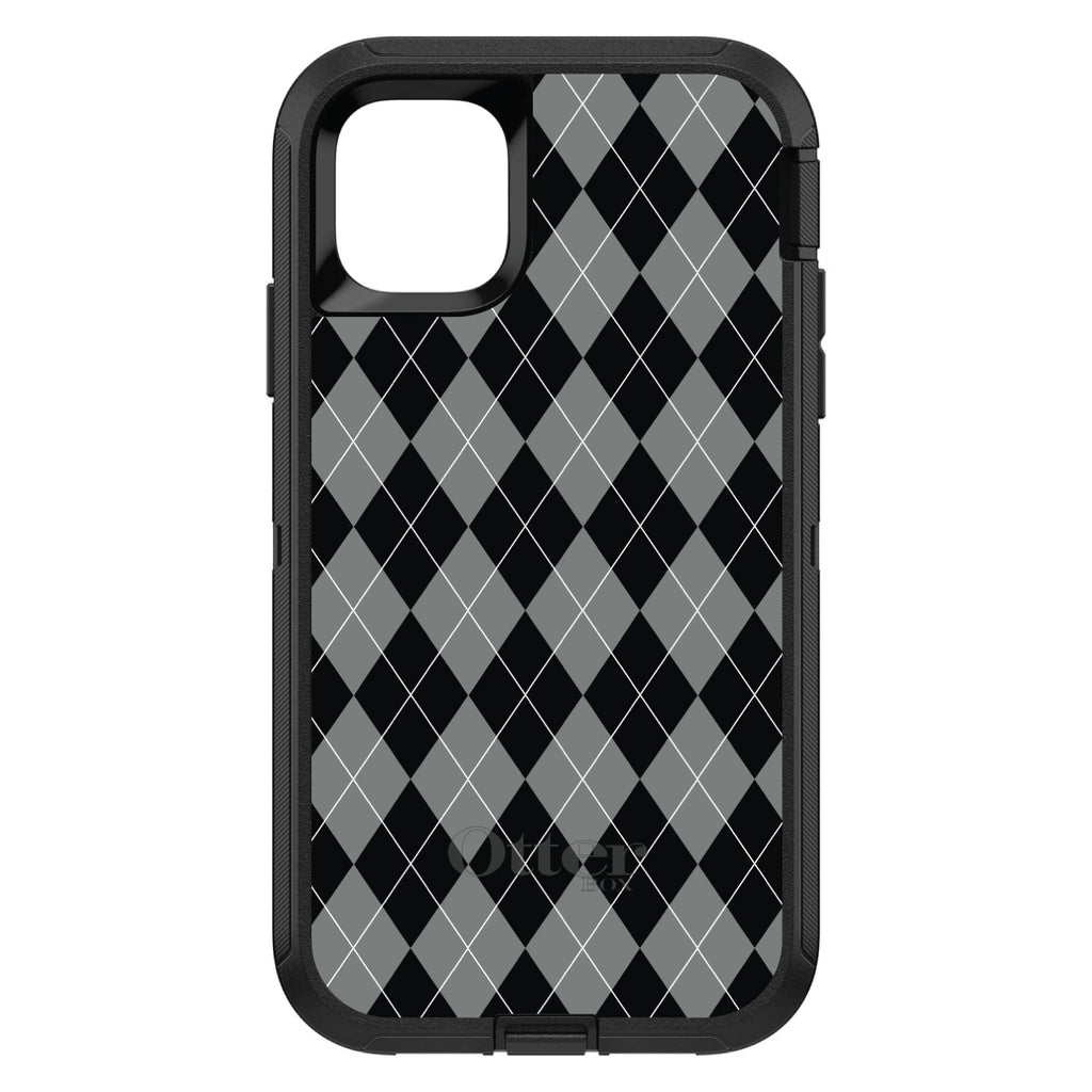 Black Grey White Argyle OtterBox Defender Case for iPhone & Galaxy, view 2