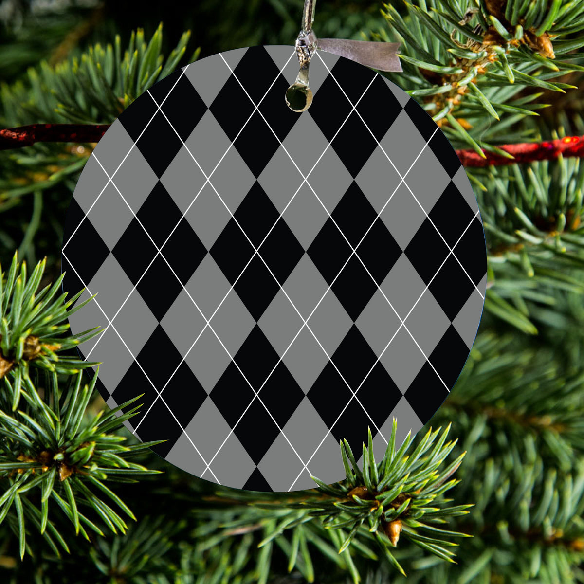 Black Grey White Argyle Ceramic Ornament, view 2