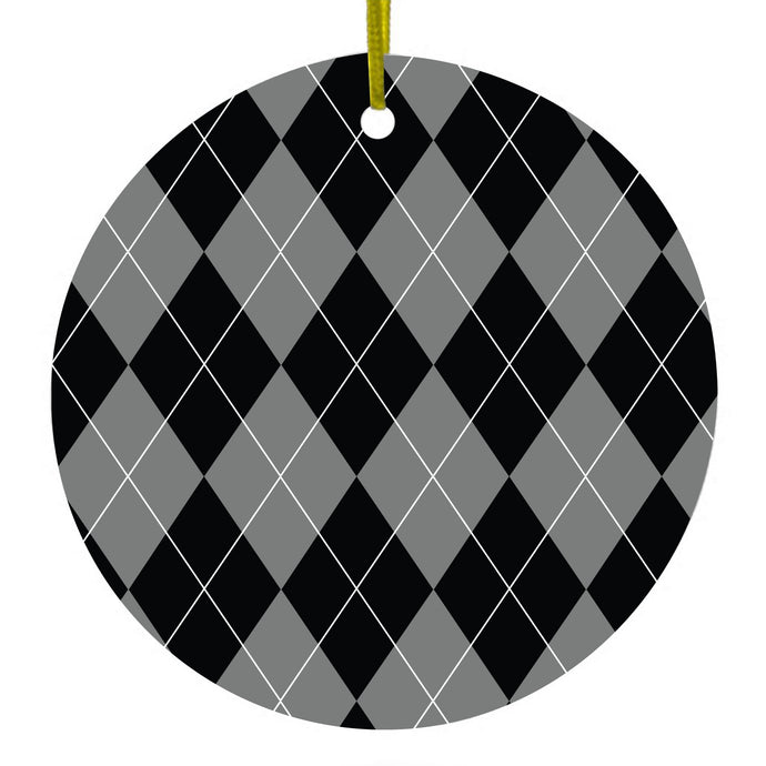 Black Grey White Argyle Ceramic Ornament