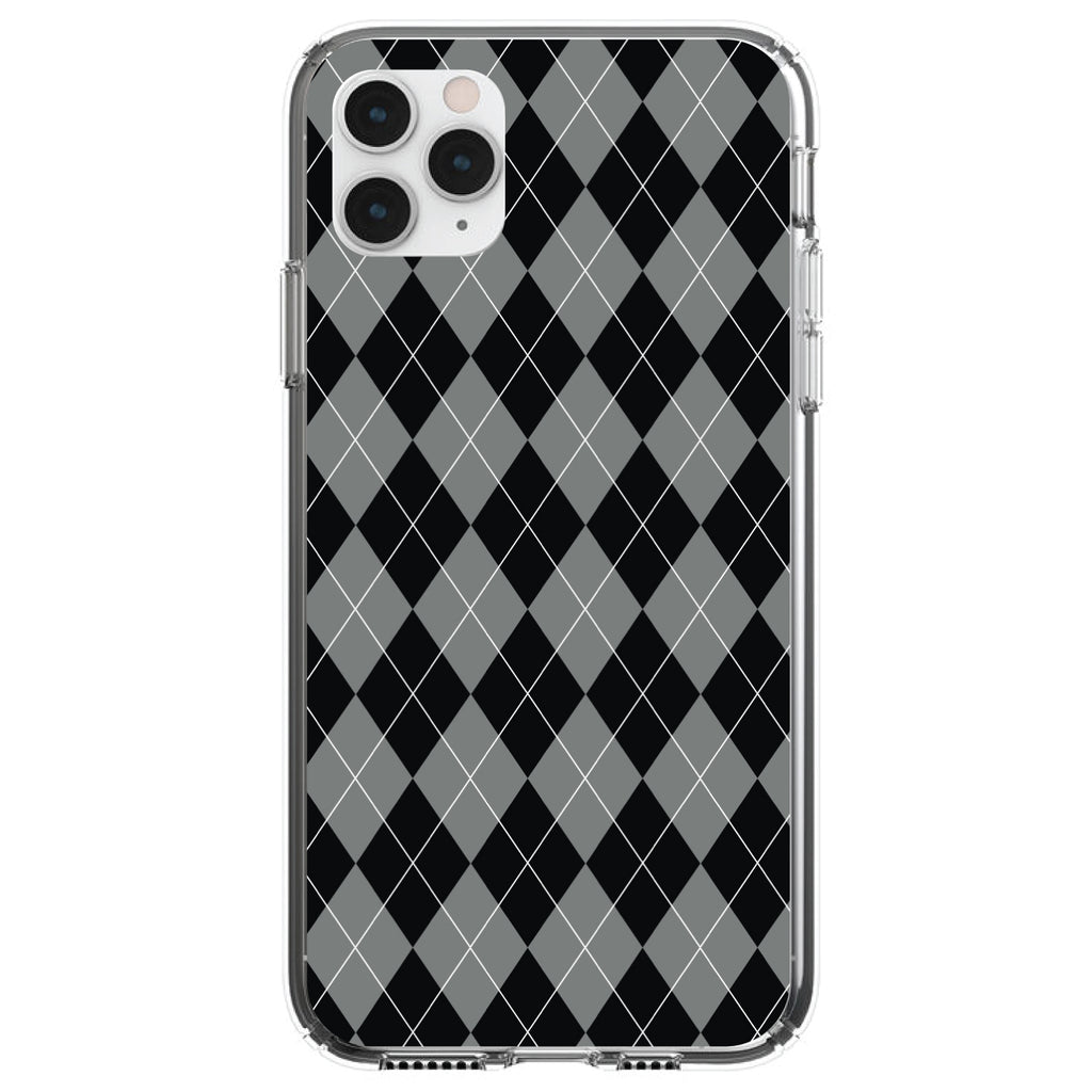 Black Grey White Argyle Clear Shockproof iPhone Case