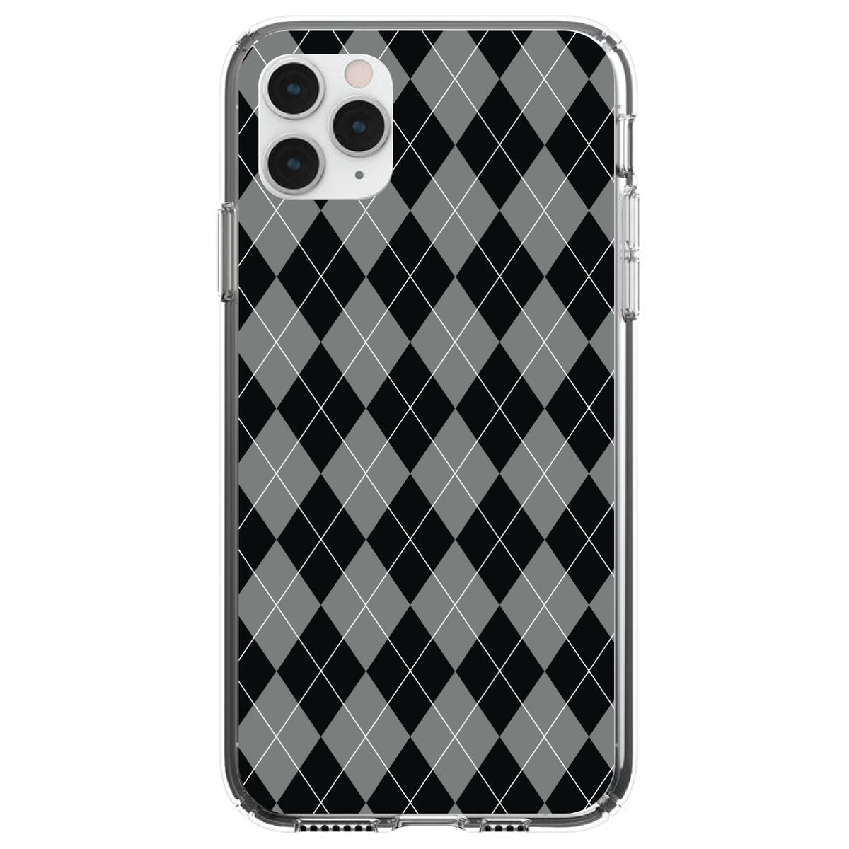 Black Grey White Argyle Clear Shockproof iPhone Case