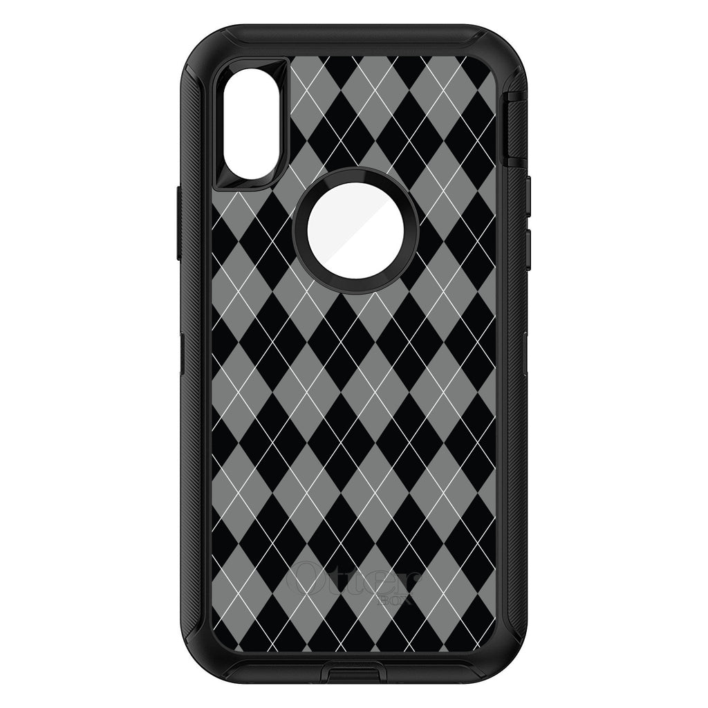 Black Grey White Argyle OtterBox Defender Case for iPhone & Galaxy, view 3