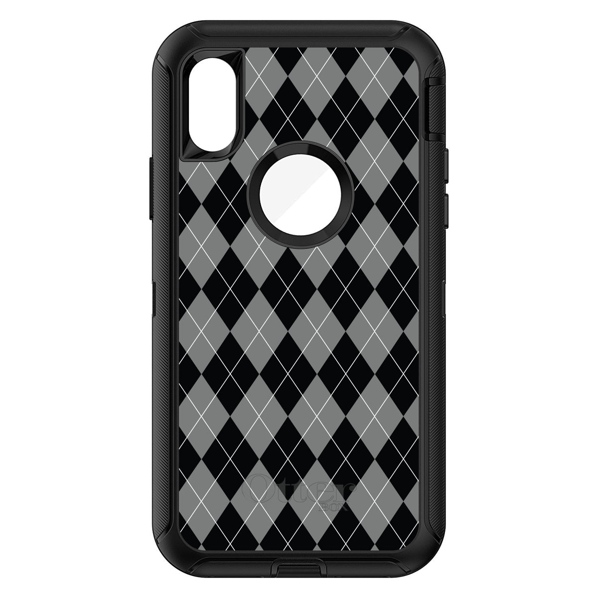 Black Grey White Argyle OtterBox Defender Case for iPhone & Galaxy, view 3