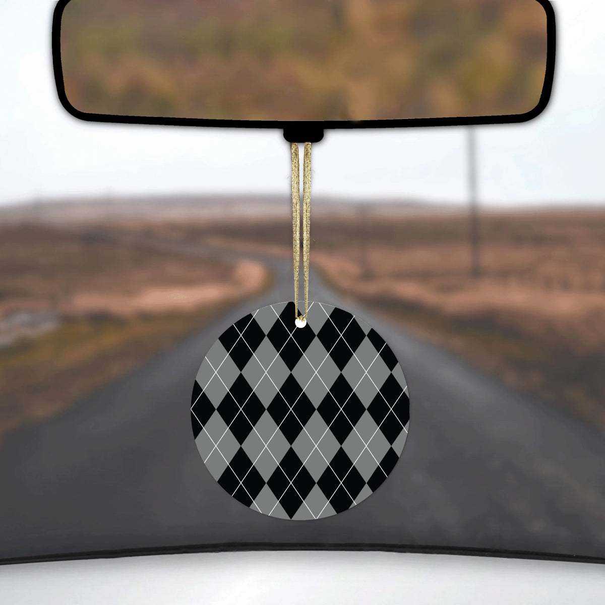 Black Grey White Argyle Ceramic Ornament, view 3