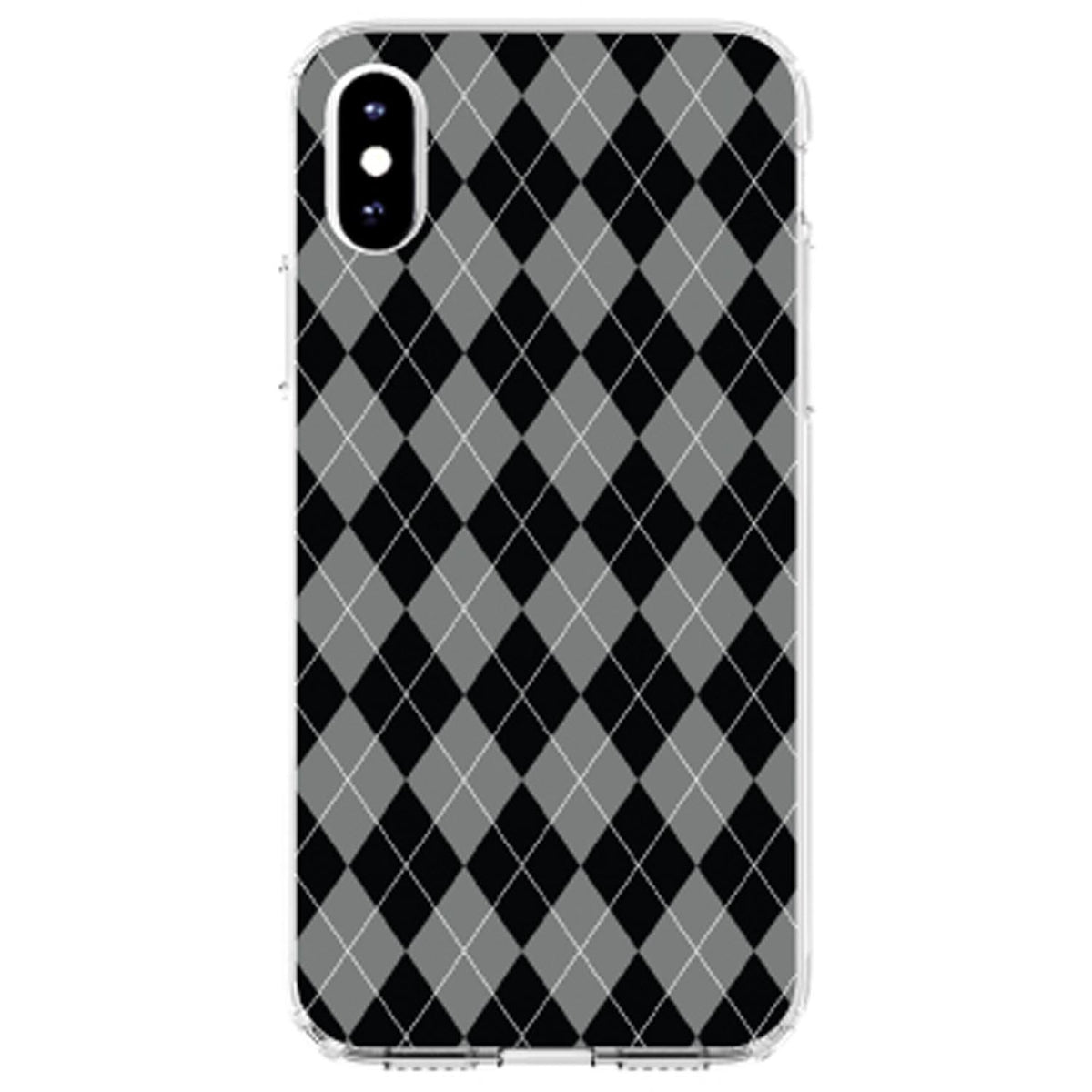 Black Grey White Argyle Clear Shockproof iPhone Case, view 2